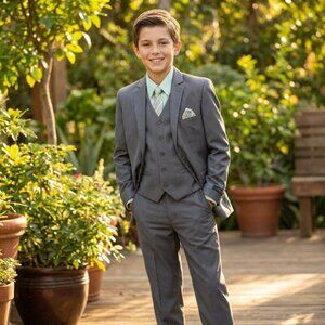 TAZIO Little Boys Solid 2 Button Vested 5 Piece Suit, Size 5